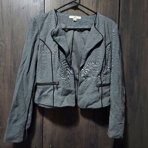 Ya Los Angeles Gray Blazer with fake zipper pockets and shoulder pads